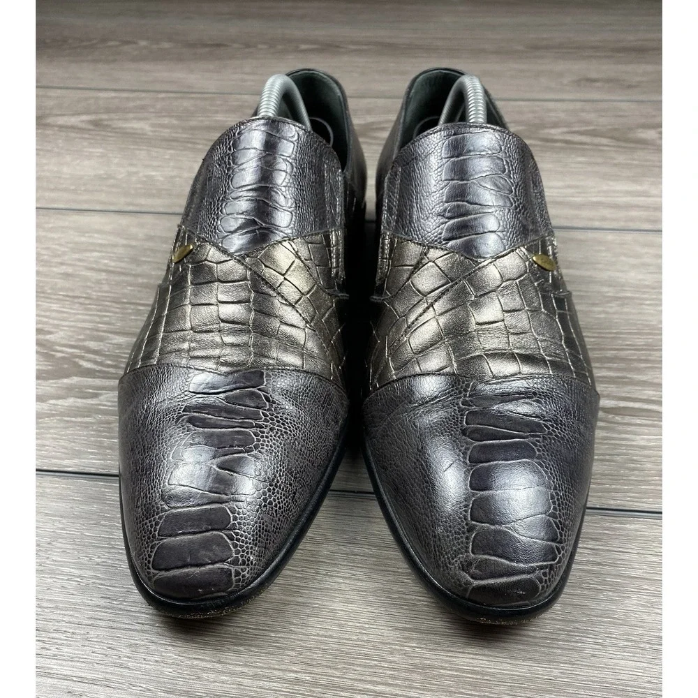Calce Men's Croc Embossed Leather Textured Dress Loafers Metallic Size 8.5‎